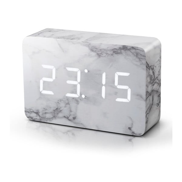 Pilkas marmuro dekoro žadintuvas su baltu LED ekranu Gingko Brick Click Clock