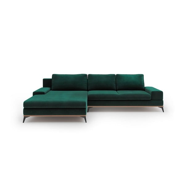 Žalia kampinė sofa-lova su aksomo apmušalais Windsor & Co Sofas Astre, kairysis kampas