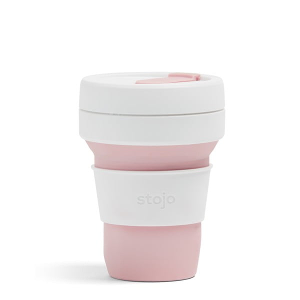 Baltos ir rožinės spalvos sulankstomas termo puodelis Stojo Pocket Cup Rose, 355 ml