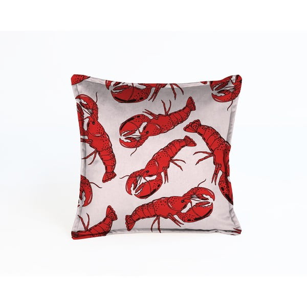 Rožinio aksomo pagalvė su omarais Velvet Atelier Lobster, 45 x 45 cm