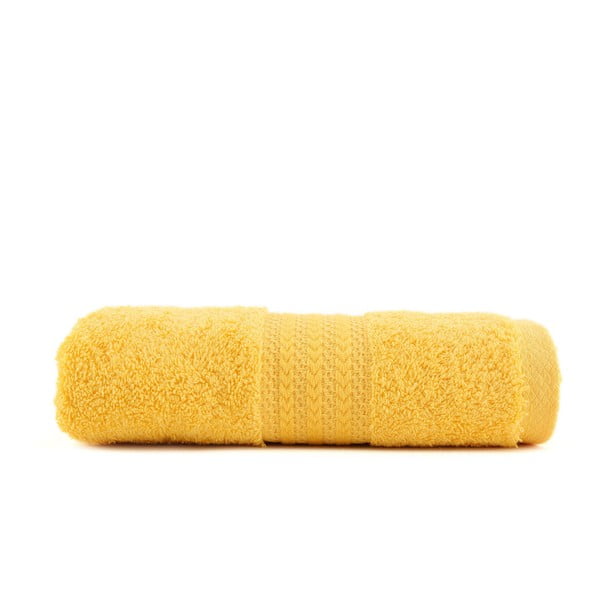 Geltonas grynos medvilnės rankšluostis Sunny, 70 x 140 cm