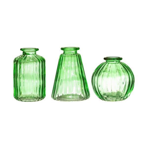 3 žalių stiklinių vazų rinkinys Sass & Belle Bud