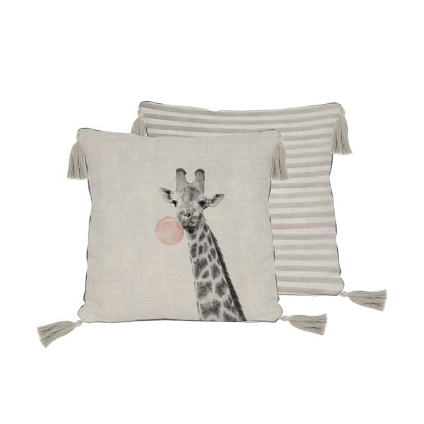 Pilka pagalvė su linu Little Nice Things Giraffe, 45 x 45 cm