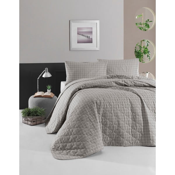 Pilka medvilninė lovatiesė su 2 pagalvių užvalkalais EnLora Home Monte, 225 x 240 cm