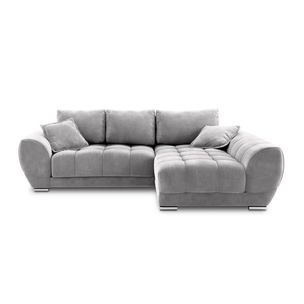 Šviesiai pilka kampinė sofa-lova su aksomo apmušalais Windsor & Co Sofas Nuage, dešinysis kampas
