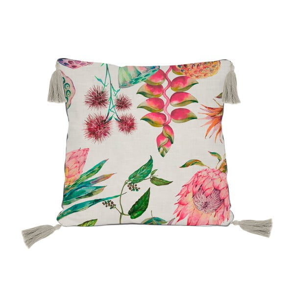 Smėlio spalvos pagalvėlė su gėlių motyvu Madre Selva Flores, 45 x 45 cm