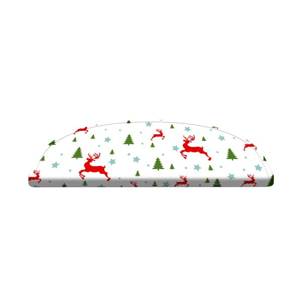 16 raudonos/baltos spalvos laiptų kilimų rinkinys Christmas Deer and Tree - Vitaus, 65x20 cm