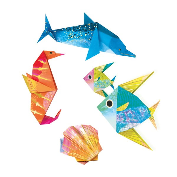 24 origami lankstymo rinkinys su instrukcijomis Djeco Neon Glam Sea