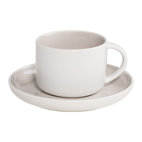 Baltas porcelianinis puodelis ir lėkštutė su pilku vidumi Maxwell & Williams Tint, 240 ml