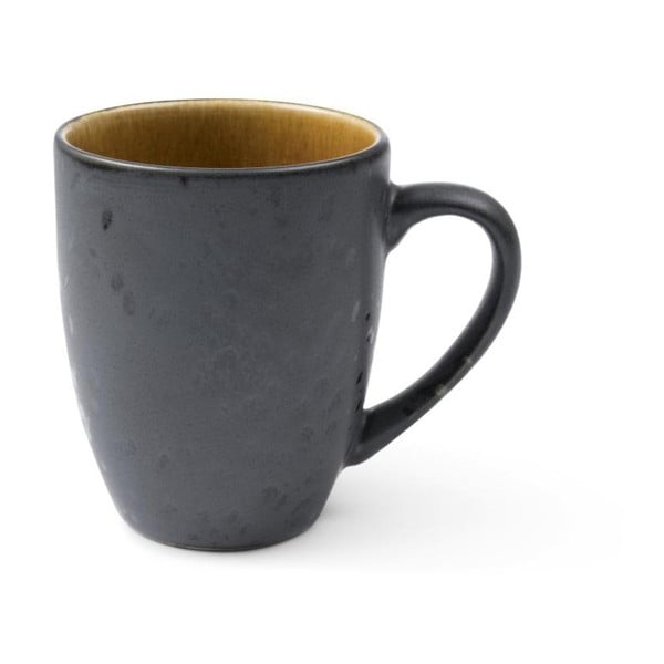 Juodas akmens masės puodelis su rankena ir vidine ochros spalvos glazūra Bitz Mensa, 300 ml