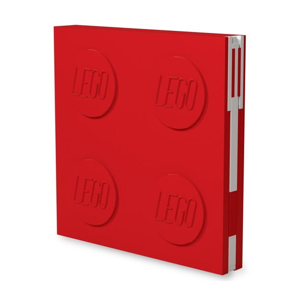 Raudonas kvadratinis sąsiuvinis su geliniu rašikliu LEGO®, 15,9 x 15,9 cm