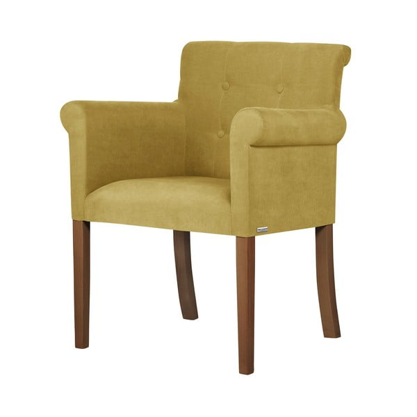 Geltonos spalvos kėdė su tamsiai rudomis bukmedžio medienos kojomis Ted Lapidus Maison Flacon