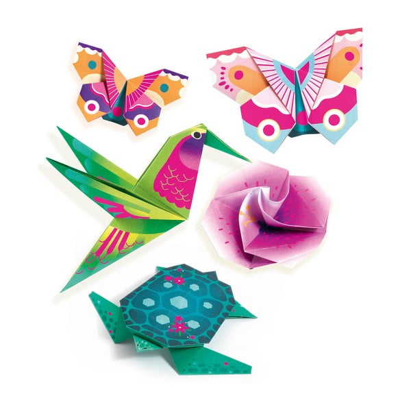 24 origami popierių rinkinys su instrukcijomis Djeco Neon Tropics