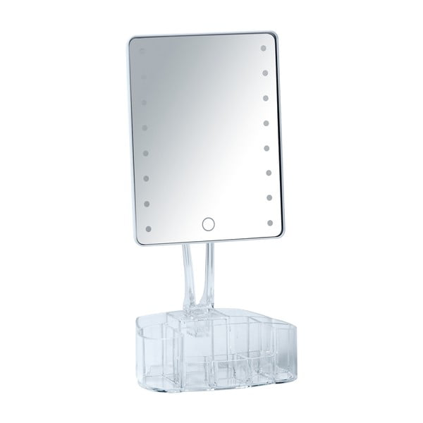 Baltas kosmetinis veidrodis su LED apšvietimu ir makiažo laikikliu Wenko Trenno