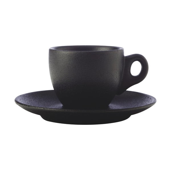 Juodas keramikinis puodelis su lėkšte Maxwell & Williams Caviar, 80 ml