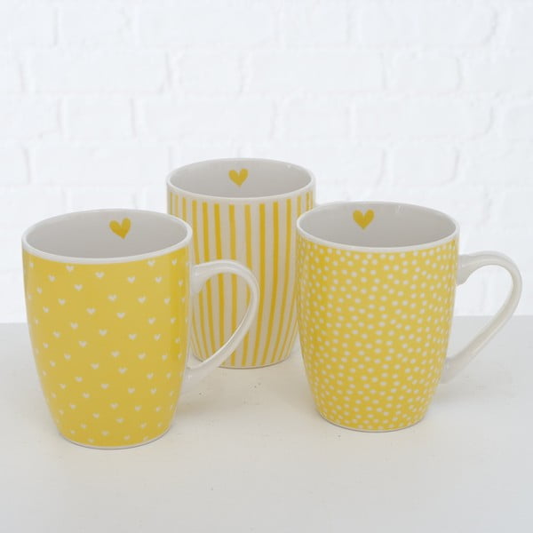 3 geltonų porcelianinių puodelių rinkinys Boltze Sunny, 350 ml