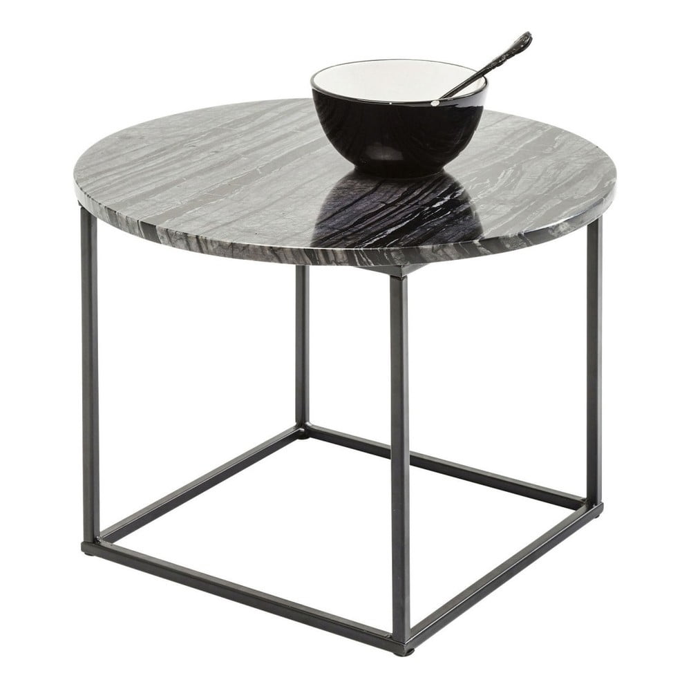 Kavos staliukas iš metalinės konstrukcijos su juodo marmuro stalviršiu "Kare Design