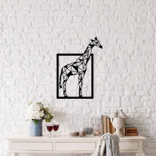 Juodo metalo sieninė dekoracija Giraffe, 45 x 60 cm