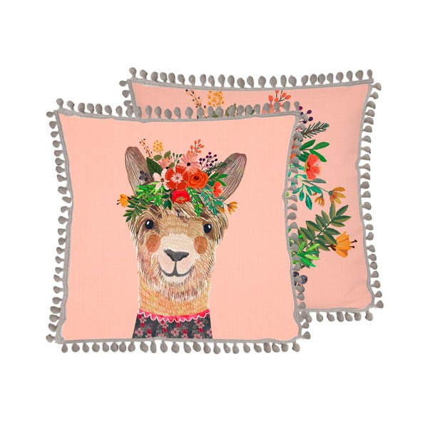 Rožinė pagalvė su linu Little Nice Things Llama, 45 x 45 cm