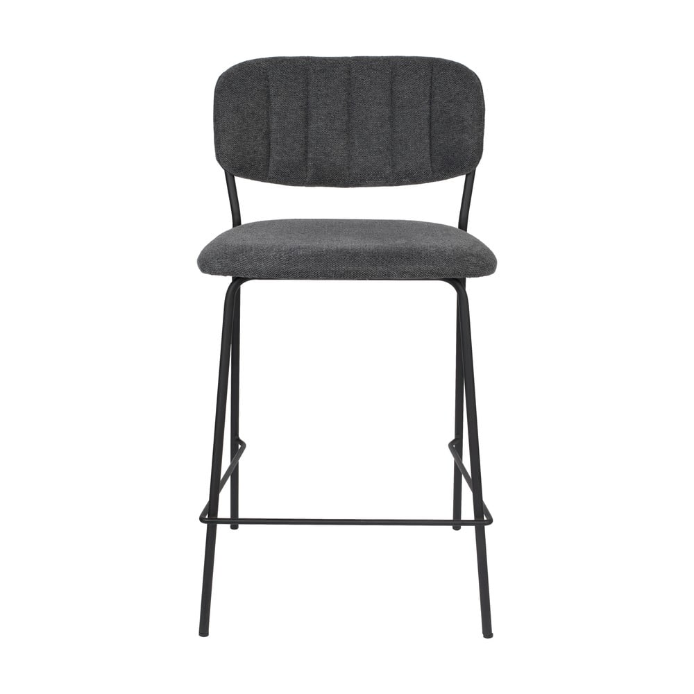 2 tamsiai pilkų baro kėdžių su juodomis kojomis rinkinys White Label Jolien, aukštis 89 cm