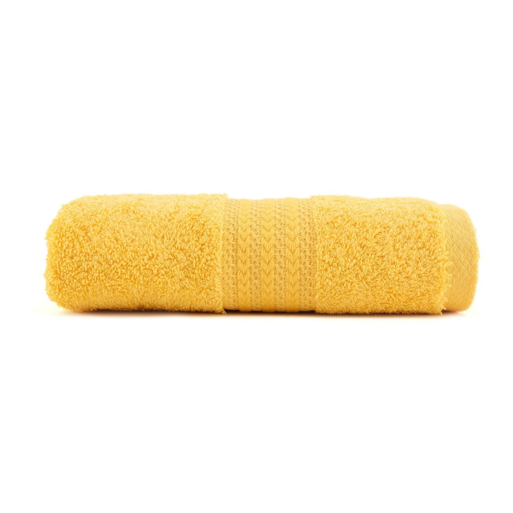 Geltonas grynos medvilnės rankšluostis Sunny, 50 x 90 cm
