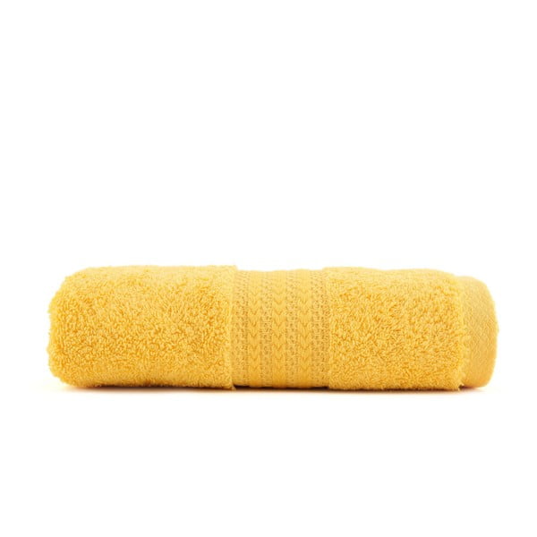 Geltonas grynos medvilnės rankšluostis Sunny, 50 x 90 cm