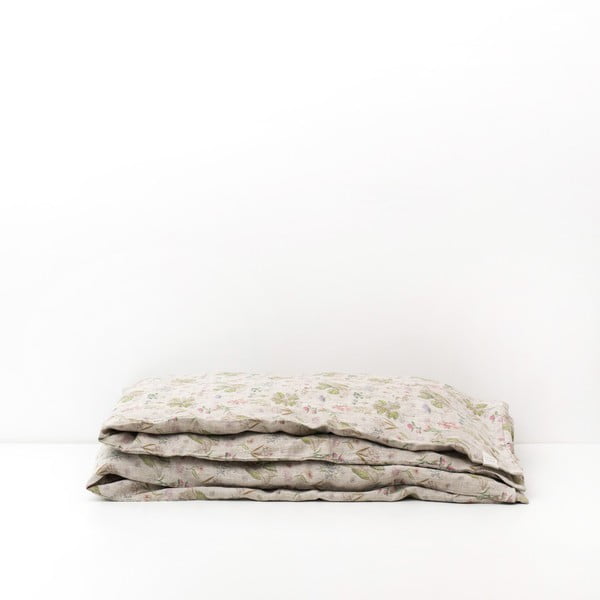 Smėlio spalvos vaikiškas lininis antklodės užvalkalas Linen Tales Botanika, 140 x 200 cm