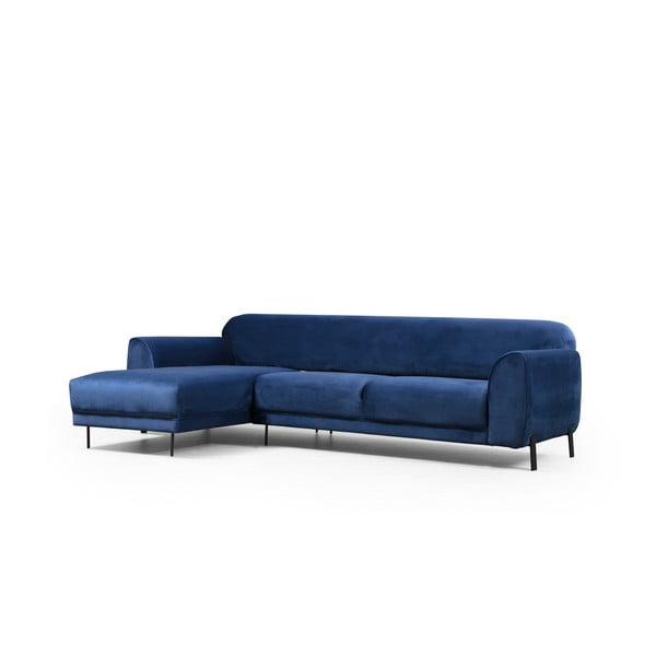 Mėlynos spalvos aksomo kampinė sofa-lova Artie Image, kairysis kampas