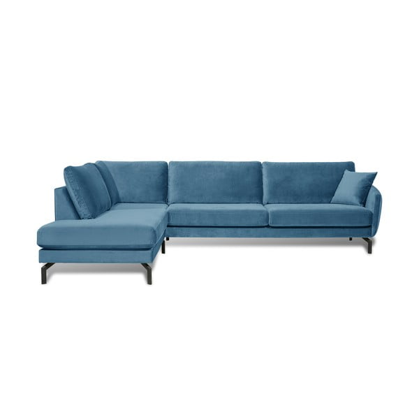 Mėlyna kampinė sofa su aksominiu užvalkalu Scandic Magic, kairysis kampas