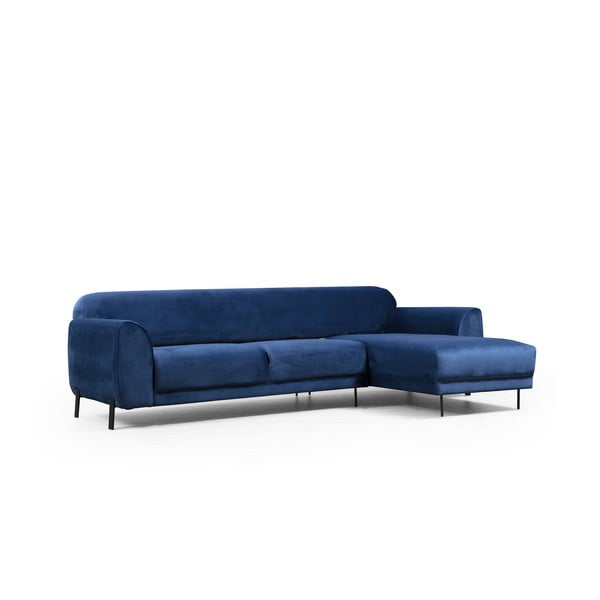 Mėlynos spalvos aksomo kampinė sofa-lova Artie Image, dešinysis kampas