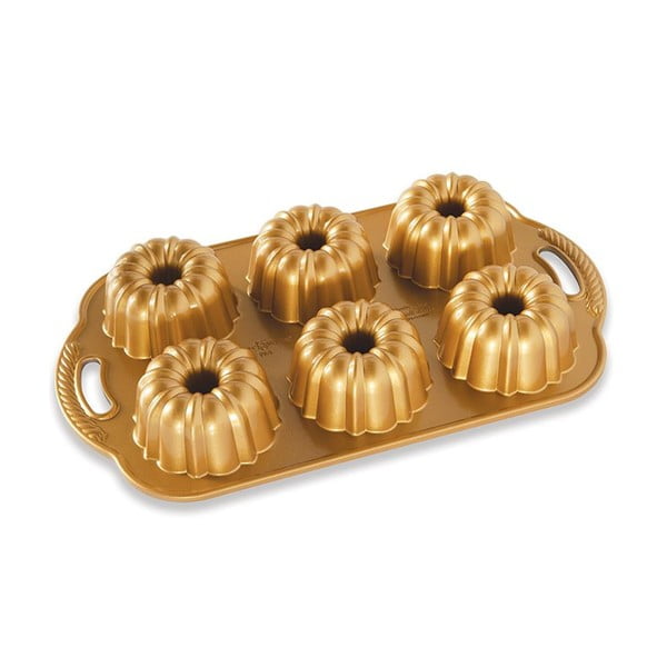 Nordic Ware jubiliejinė aukso spalvos skardelė 6 mini pyragaičiams, 1,1 l