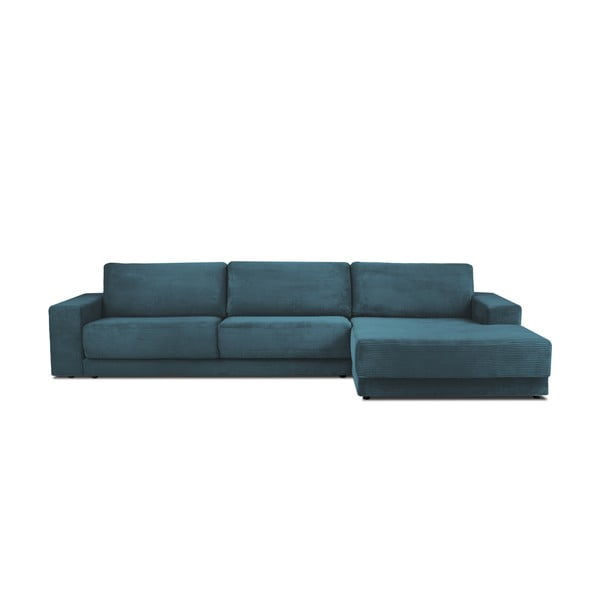 Mėlyna aksominė sofa-lova Milo Casa Donatella, dešinysis kampas