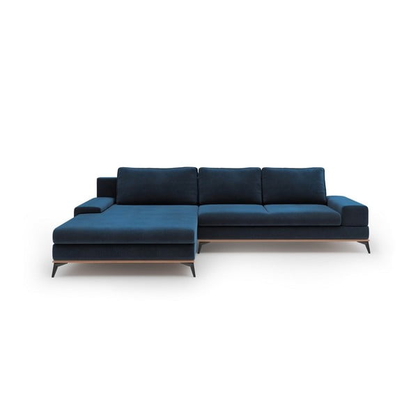 Tamsiai mėlyna kampinė sofa-lova su aksomo apmušalais Windsor & Co Sofas Astre, kairysis kampas