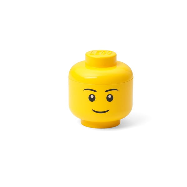 Geltonos spalvos LEGO® berniuko galvos formos saugojimo dėžutė, 10,5 x 10,6 x 12 cm