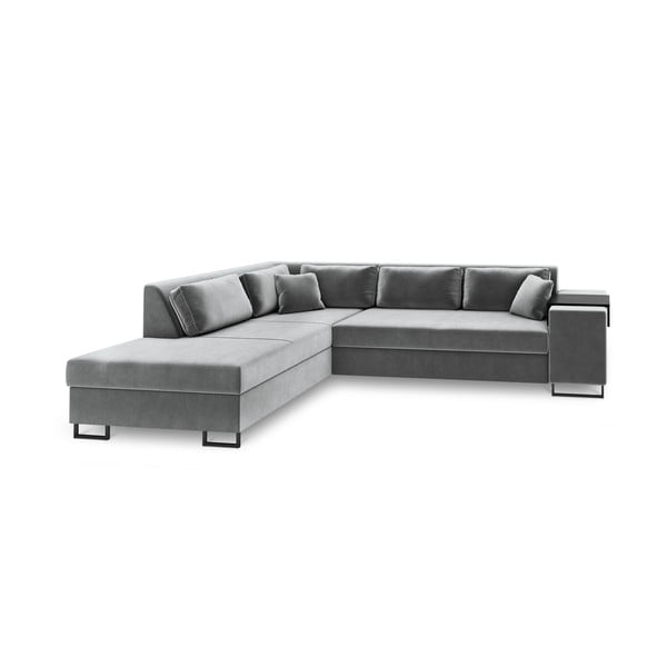 Šviesiai pilka aksominė kampinė sofa-lova Cosmopolitan Design York, kairysis kampas