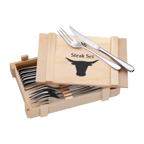 6 stalo įrankių rinkinys steikui medinėje dėžutėje WMF Cromargan®