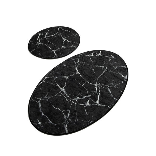 2 juodų ovalių vonios kilimėlių rinkinys Chilai Marble