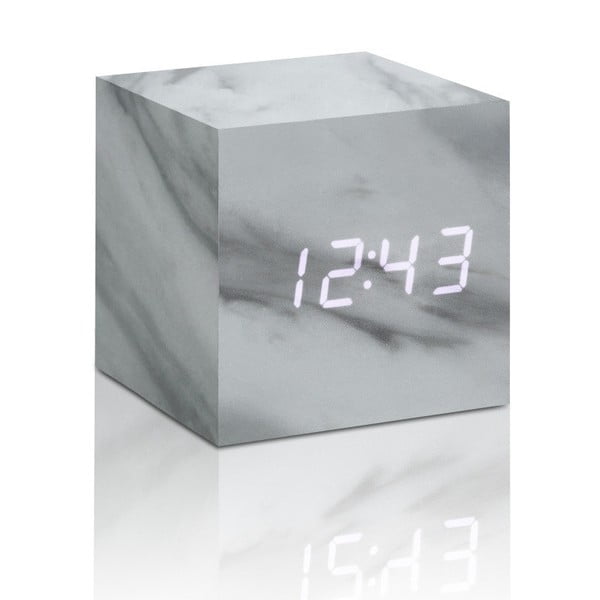 Pilkas žadintuvas su baltu LED ekranu Gingko Cube Click Clock