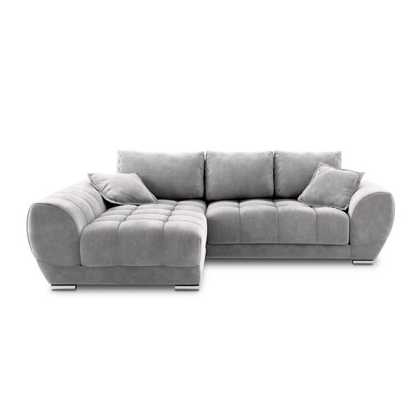 Šviesiai pilka kampinė sofa-lova su aksomo apmušalais Windsor & Co Sofos Nuage, kairysis kampas