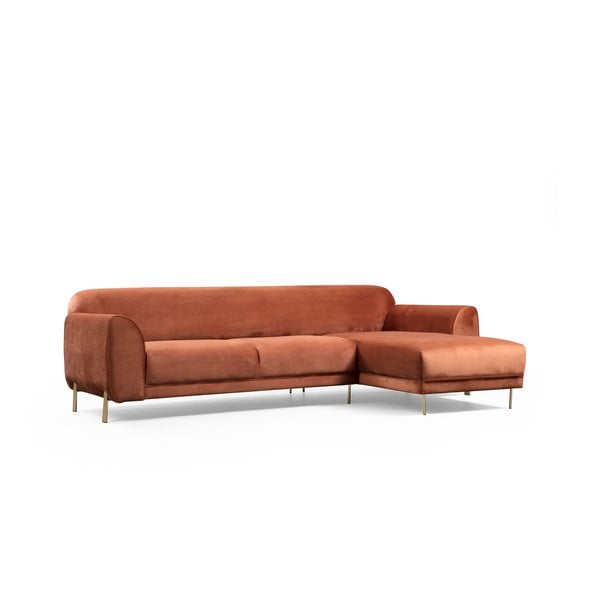 Oranžinės-rudos spalvos kampinė sofa lova su aksomo užvalkalu Artie Image, dešinysis kampas