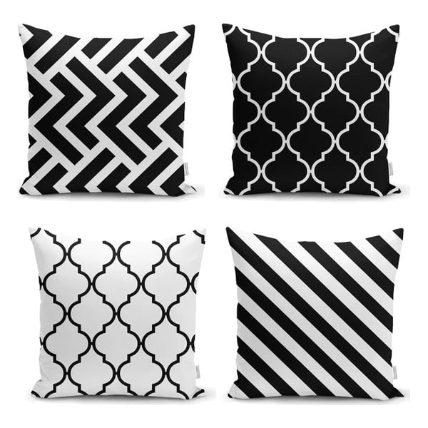 4 pagalvėlių užvalkalų rinkinys Minimalist Cushion Covers BW Graphic Patters, 45 x 45 cm
