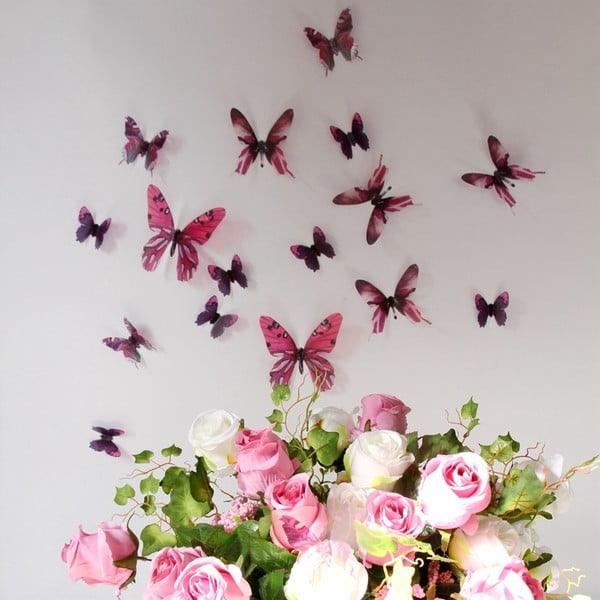 18 rožinės spalvos lipnių 3D lipdukų rinkinys Ambiance Butterflies