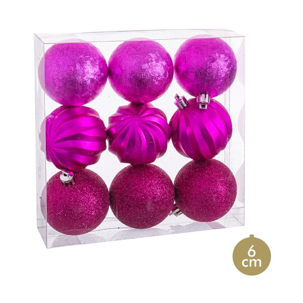 9 rožinės spalvos kalėdinių papuošimų rinkinys Unimasa, ø 6 cm