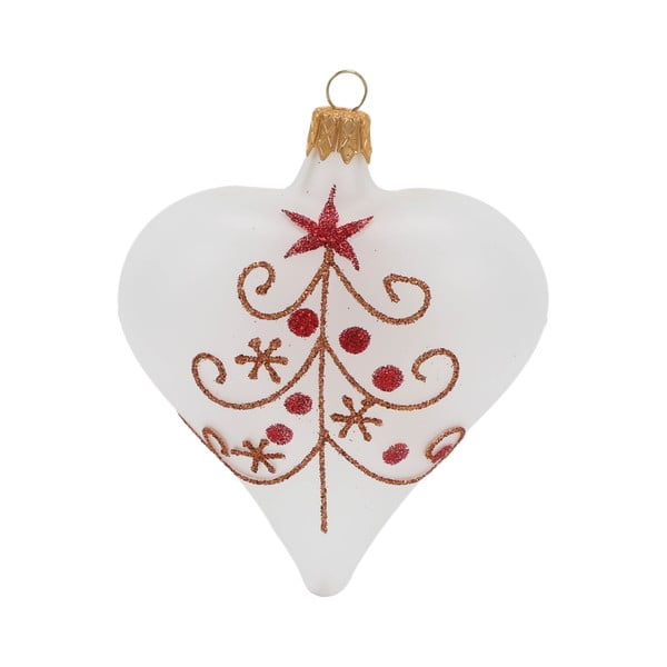 3 balto stiklo širdelės formos kalėdinių dekoracijų rinkinys Ego Decor