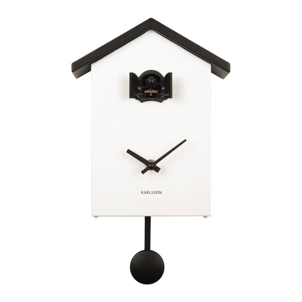 Juodai baltas švytuoklinis laikrodis Karlsson Cuckoo, 25 x 20 cm