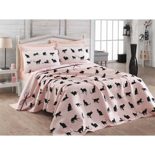 Lovatiesė dvigulei lovai su pagalvių užvalkalais ir paklode Cats, 200 x 235 cm