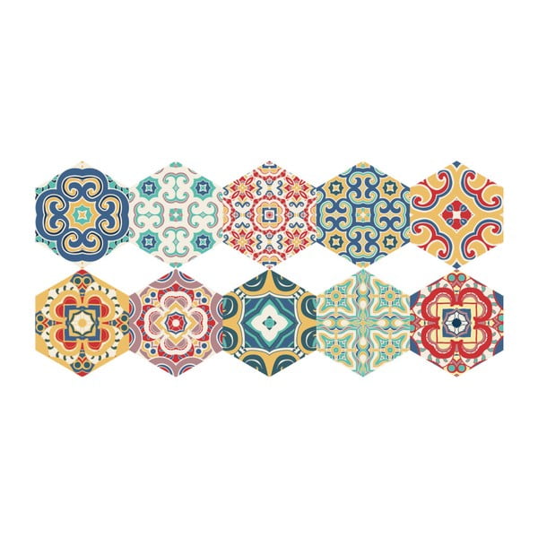 10 atsparių drėgmei grindų lipdukų rinkinys Ambiance Floor Tiles Hexagons Lorena, 40 x 90 cm