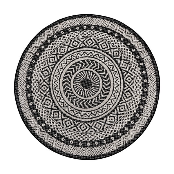 Juodos ir pilkos spalvos lauko kilimas Ragami Round, ø 160 cm