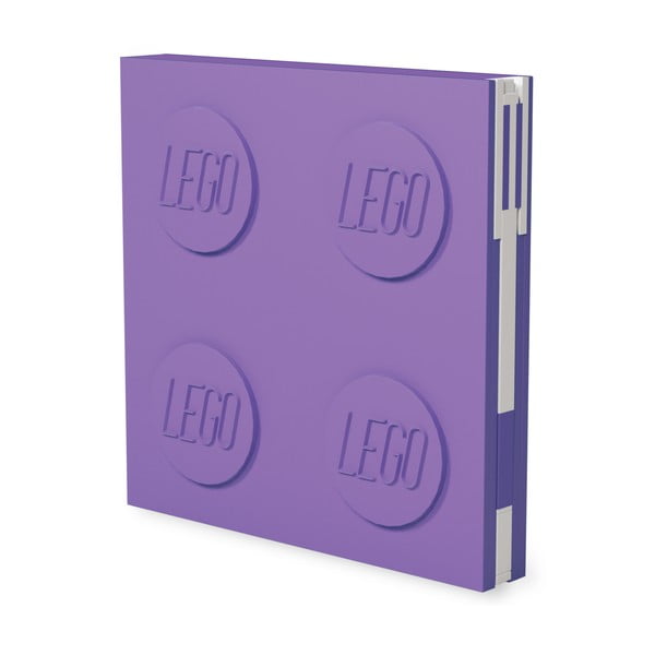 Violetinis kvadratinis sąsiuvinis su geliniu rašikliu LEGO®, 15,9 x 15,9 cm