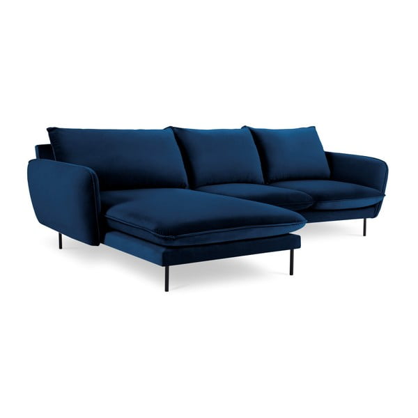 Mėlyna aksominė kampinė sofa Cosmopolitan Design Vienna, kairysis kampas